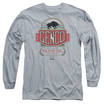Athletic heather men's long sleeve t-shirt with The Godfather Genco Olive Oil graphic