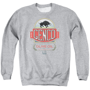 Athletic heather men's crewneck sweatshirt with The Godfather Genco Olive Oil graphic