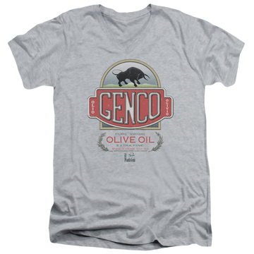 Athletic heather men's v-neck t-shirt with The Godfather Genco Olive Oil graphic