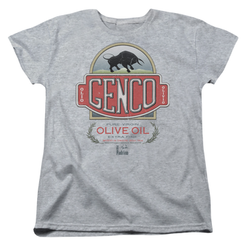 Athletic heather women's t-shirt with The Godfather Genco Olive Oil graphic