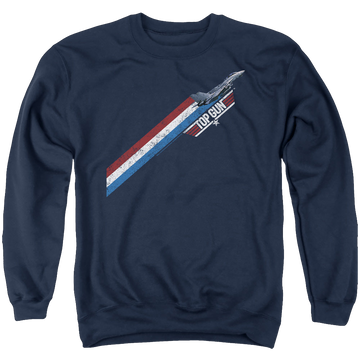 Navy men's crewneck sweatshirt with Top Gun Stripes graphic