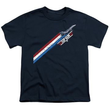 Navy youth t-shirt for ages 8 to 12 with Top Gun Stripes graphic