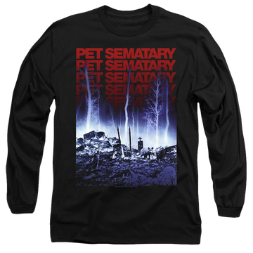 Black men's long sleeve t-shirt with Pet Sematary Sematary graphic