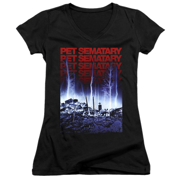 Black juniors v-neck t-shirt with Pet Sematary Sematary graphic