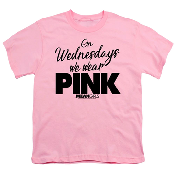Pink youth t-shirt for ages 8 to 12 with Mean Girls Pink graphic