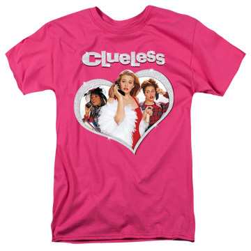 Hot pink men's regular fit t-shirt with Clueless Heart graphic