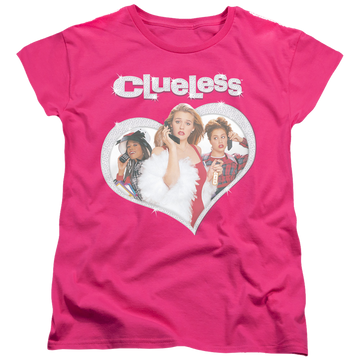 Hot pink women's t-shirt with Clueless Heart graphic