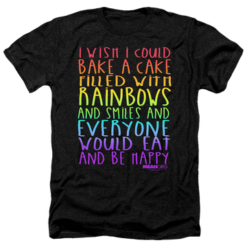 Charcoal men's heather t-shirt with Mean Girls Rainbows And Cake graphic