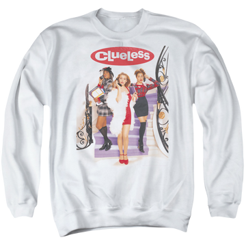 White men's crewneck sweatshirt with Clueless Poster graphic