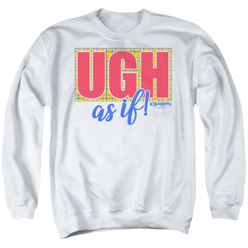 White men's crewneck sweatshirt with Clueless Ugh As If graphic