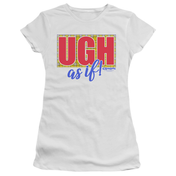 White juniors t-shirt with Clueless Ugh As If graphic