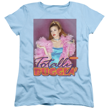 Light blue women's t-shirt with Clueless Totally Buggin graphic