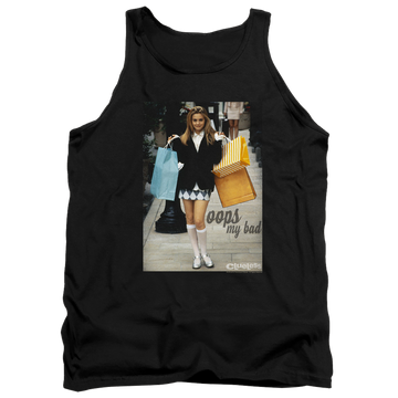 Black men's tank with Clueless Oops My Bad graphic