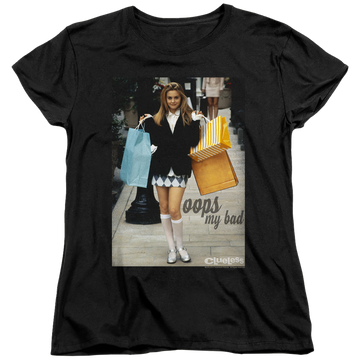 Black women's t-shirt with Clueless Oops My Bad graphic