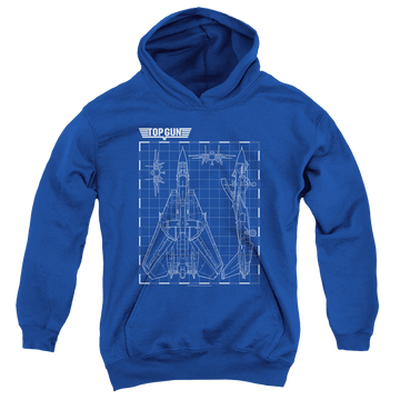 Royal youth hoodie for ages 8 to 12 with Top Gun Schematic graphic