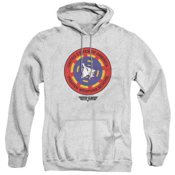 Athletic heather pullover hoodie with Top Gun Fighter Weapons School graphic