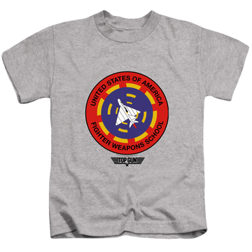 Athletic heather kid's t-shirt for ages 4 to 7 with Top Gun Fighter Weapons School graphic