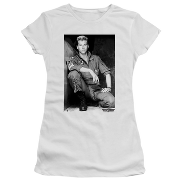 White juniors t-shirt with Top Gun Fresh Ice graphic