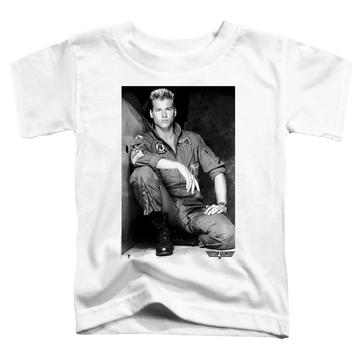 White toddler t-shirt with Top Gun Fresh Ice graphic