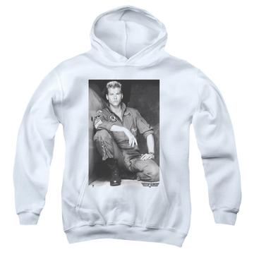 White youth hoodie for ages 8 to 12 with Top Gun Fresh Ice graphic