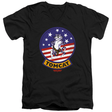 Black men's v-neck t-shirt with Top Gun Tomcat Sigil graphic