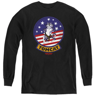 Black youth long sleeve t-shirt with Top Gun Tomcat Sigil graphic