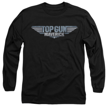 Black men's long sleeve t-shirt with Top Gun Maverick Logo graphic