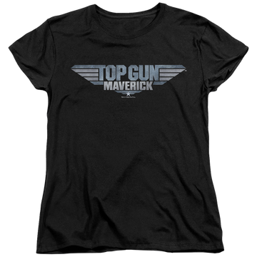 Black women's t-shirt with Top Gun Maverick Logo graphic
