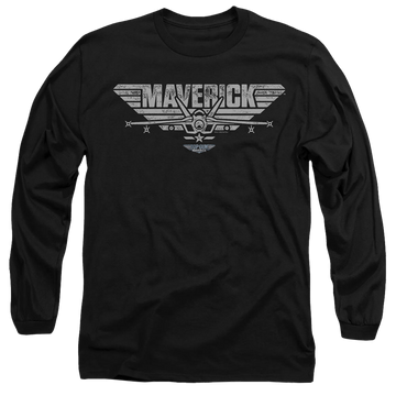 Black men's long sleeve t-shirt with Top Gun Maverick Plane Logo graphic