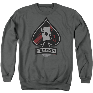 Charcoal men's crewneck sweatshirt with Top Gun Maverick Phoenix Call Sign graphic