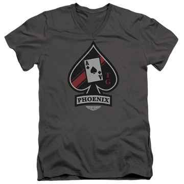 Charcoal men's v-neck t-shirt with Top Gun Maverick Phoenix Call Sign graphic