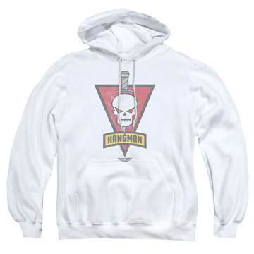 White pullover hoodie with Top Gun Maverick Hangman Call Sign graphic