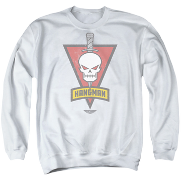 White men's crewneck sweatshirt with Top Gun Maverick Hangman Call Sign graphic