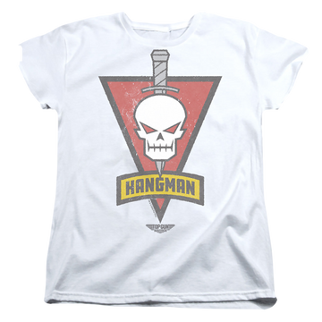 White women's t-shirt with Top Gun Maverick Hangman Call Sign graphic