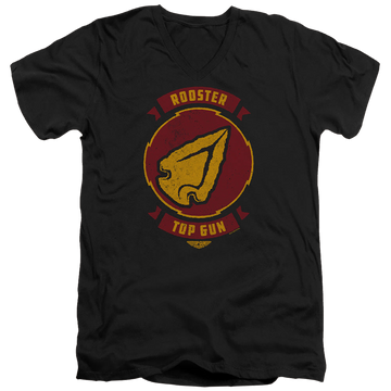 Black men's v-neck t-shirt with Top Gun Maverick Rooster Call Sign graphic