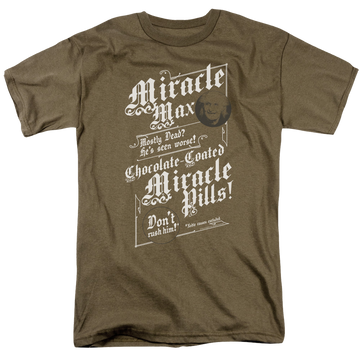 Safari green men's regular fit t-shirt with The Princess Bride Miracle Max graphic