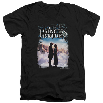 Black men's v-neck t-shirt with The Princess Bride Storybook Love graphic
