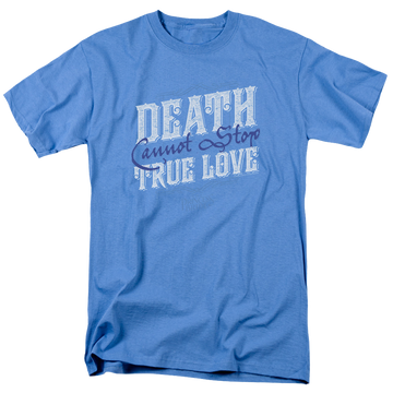 Carolina blue men's regular fit t-shirt with The Princess Bride Love Over Death graphic
