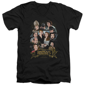 Black men's v-neck t-shirt with The Princess Bride Players graphic