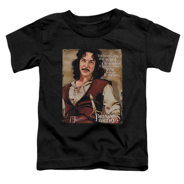 Black toddler t-shirt with The Princess Bride Word graphic