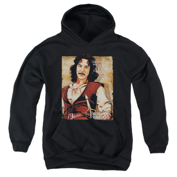 Black youth hoodie for ages 8 to 12 with The Princess Bride Word graphic