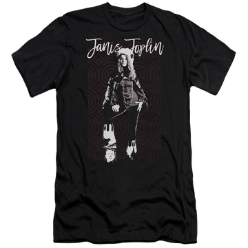 Black men's premium slim fit t-shirt with Janis Joplin Minimal J graphic