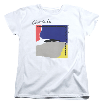 White women's t-shirt with Genesis Abacab graphic