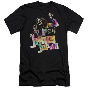Black men's premium slim fit t-shirt with Janis Joplin Colors Of Janis graphic