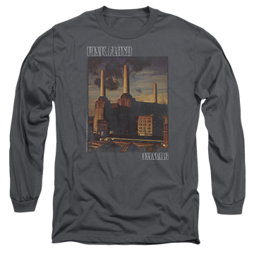 Charcoal men's long sleeve t-shirt with Pink Floyd Faded Animals graphic