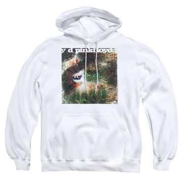 White pullover hoodie with Pink Floyd Saucerful Of Secrets graphic