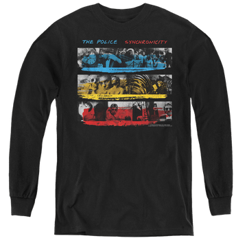 Black youth long sleeve t-shirt with The Police Synchronicity graphic