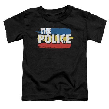 Black toddler t-shirt with The Police Three Stripes Logo graphic