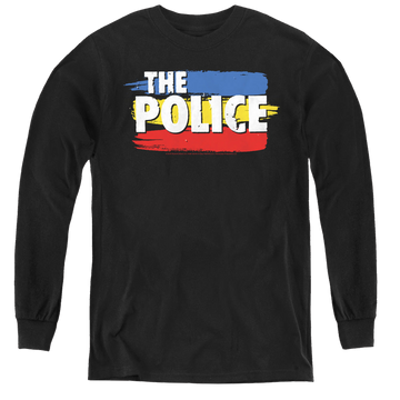 Black youth long sleeve t-shirt with The Police Three Stripes Logo graphic