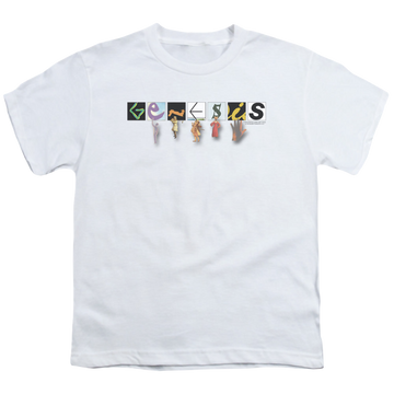White youth t-shirt for ages 8 to 12 with Genesis New Logo graphic